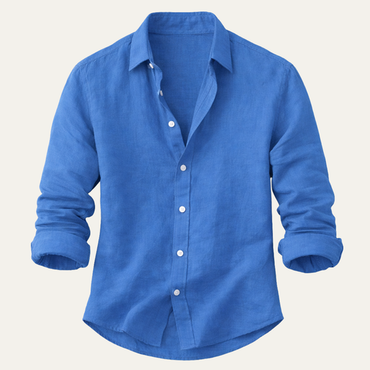 Men's Linen Button Up Shirt Casual Beige - VibreMode
