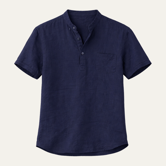 Men's Cotton Linen Henley Shirt Lightweight - VibreMode