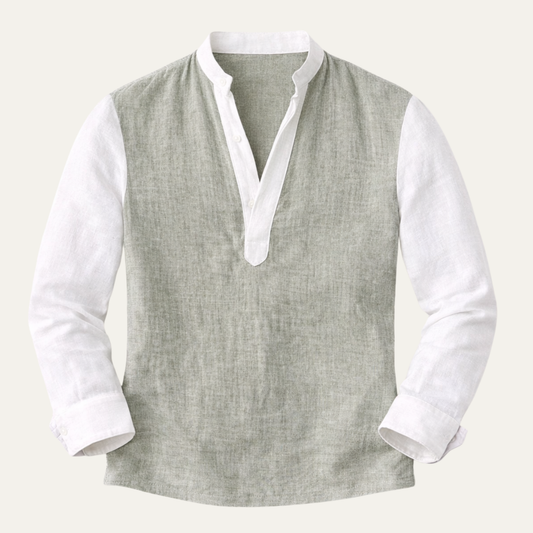 Men's Linen Blend Deep V Neck Shirt Lightweight - VibreMode