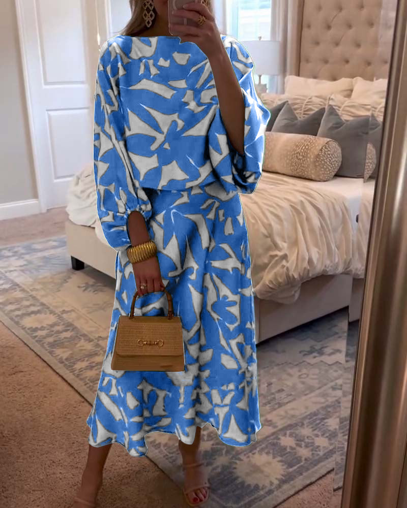 Women's Printed Two Piece Set Lantern Sleeves