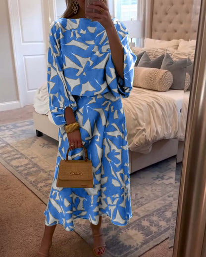 Women's Printed Two Piece Set Lantern Sleeves