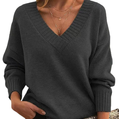 Women's Textured Knit Sweater Relaxed Fit V-Neck