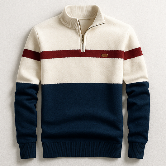 Men's Quarter Zip Sweater Stripe Design - VibreMode