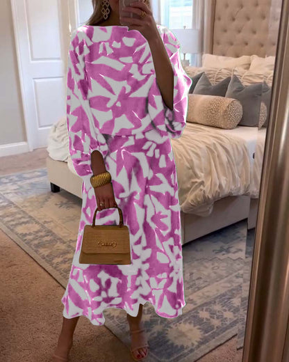 Women's Printed Two Piece Set Lantern Sleeves