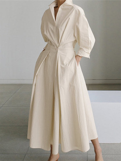 Women's Collared Button Front Maxi Dress - VibreMode