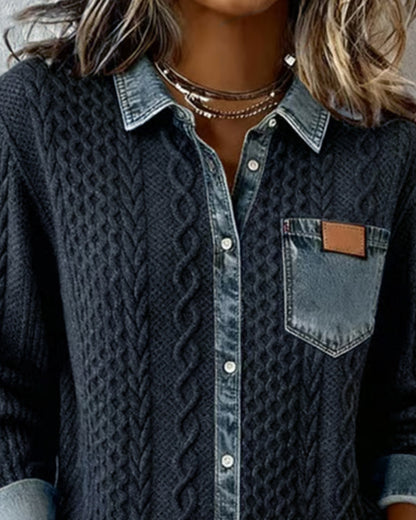 Women's Cable Pattern Button Down Blouse