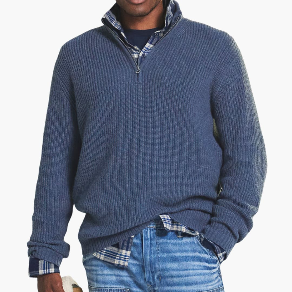 Men's Ribbed Knit Pullover Half-Zip Sweater