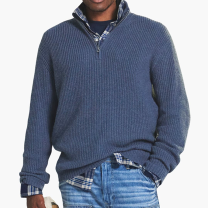 Men's Ribbed Knit Pullover Half-Zip Sweater