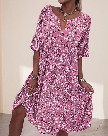 Ladies Floral V-Neck Summer Midi Dress - VibreMode