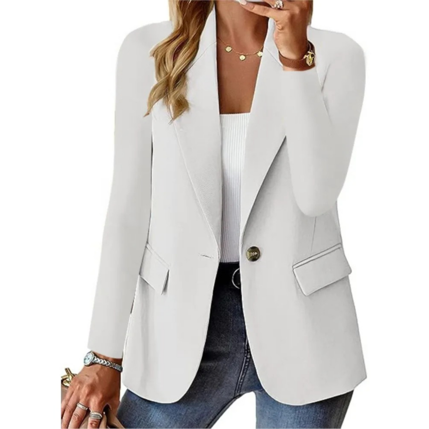 Women's Slim Fit Blazer Long Sleeve Buckle Closure - VibreMode