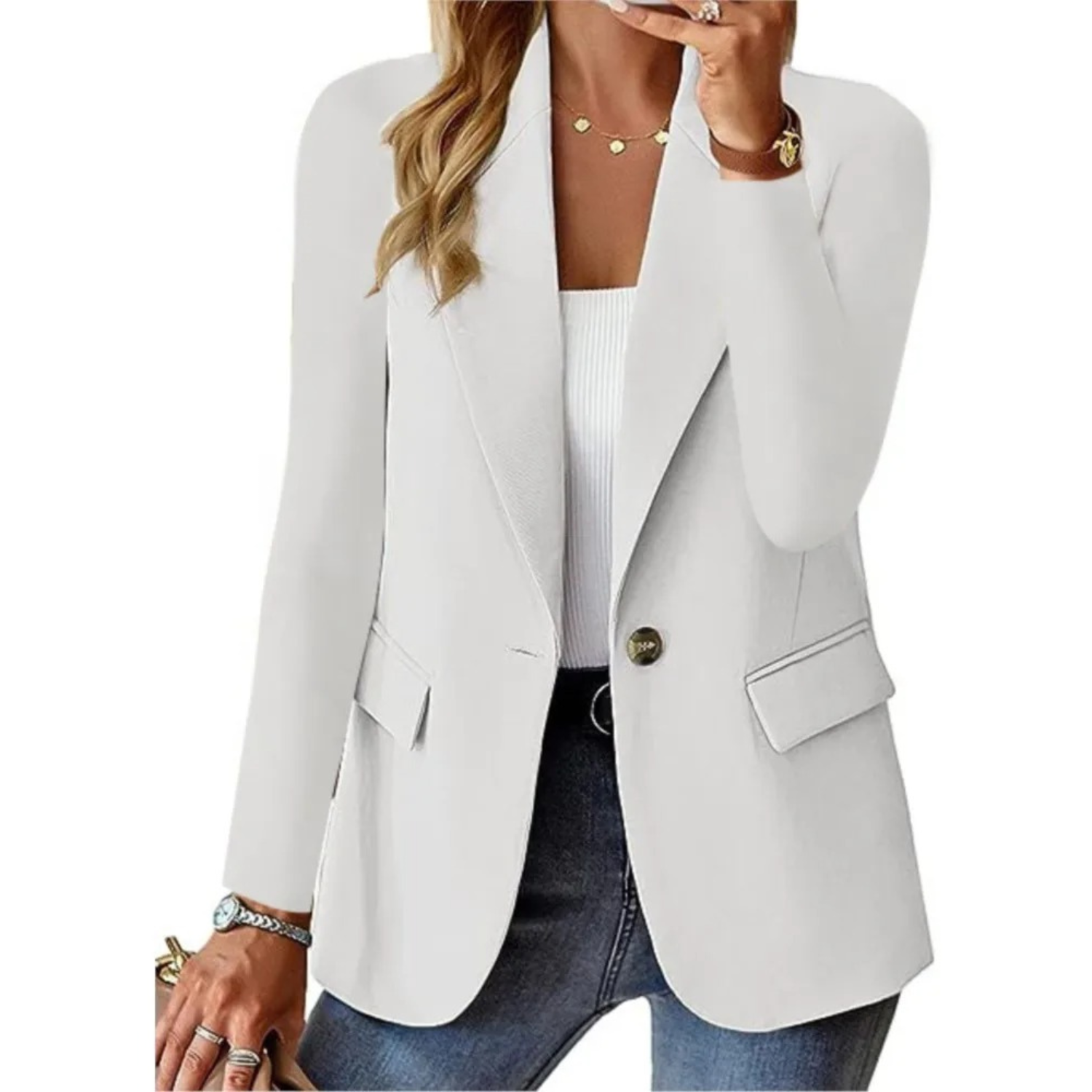 Women's Slim Fit Blazer Long Sleeve Buckle Closure - VibreMode