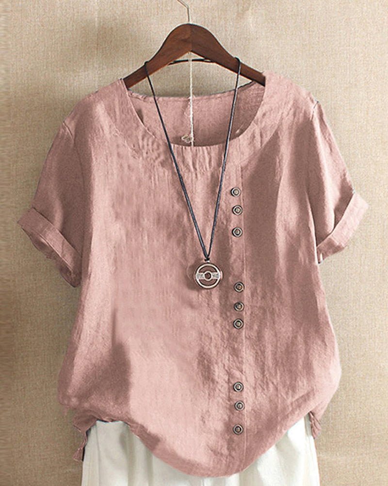 Relaxed Fit Short Sleeve Women's Casual Blouse - VibreMode