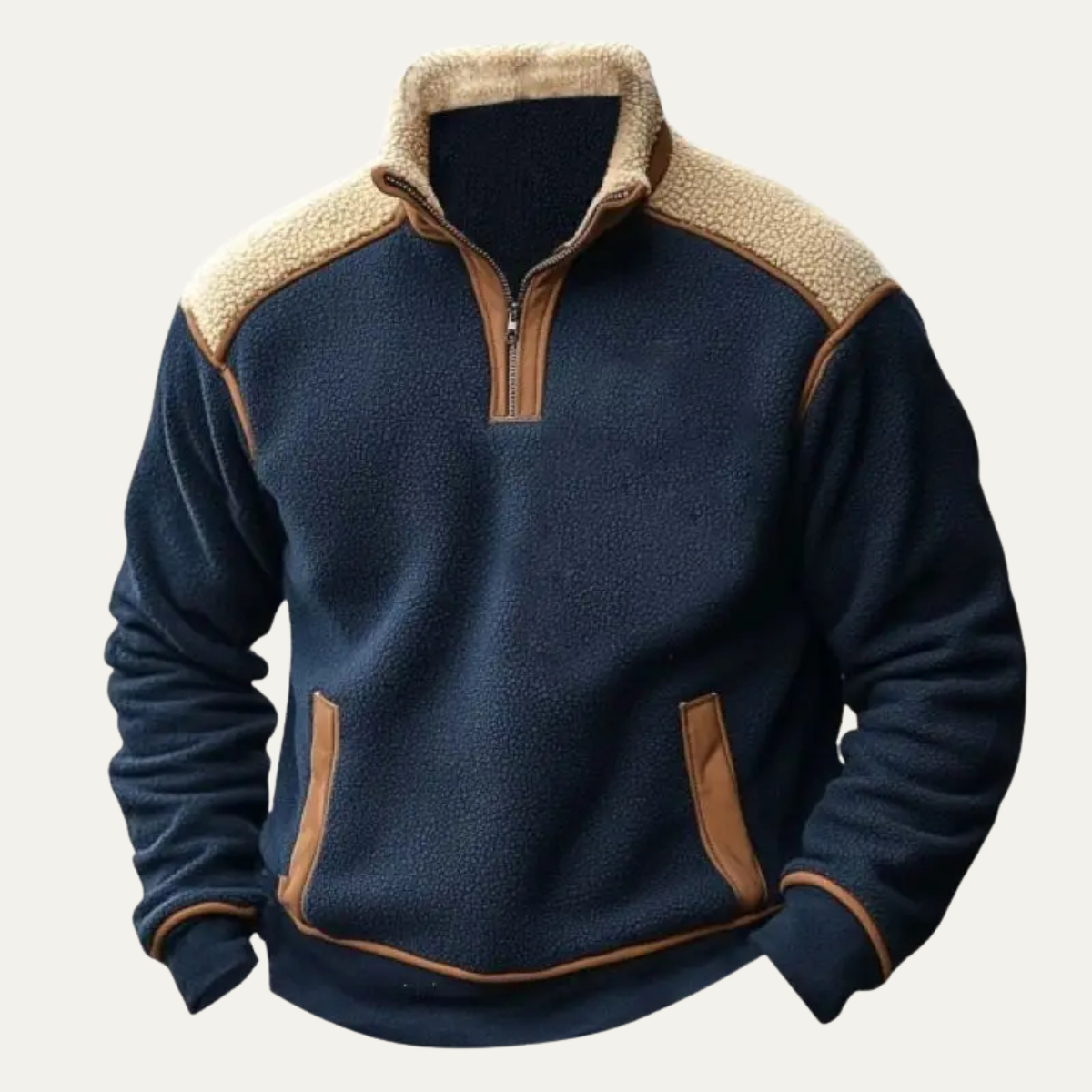 Men's Color Block Quarter Zip Fleece Sweater