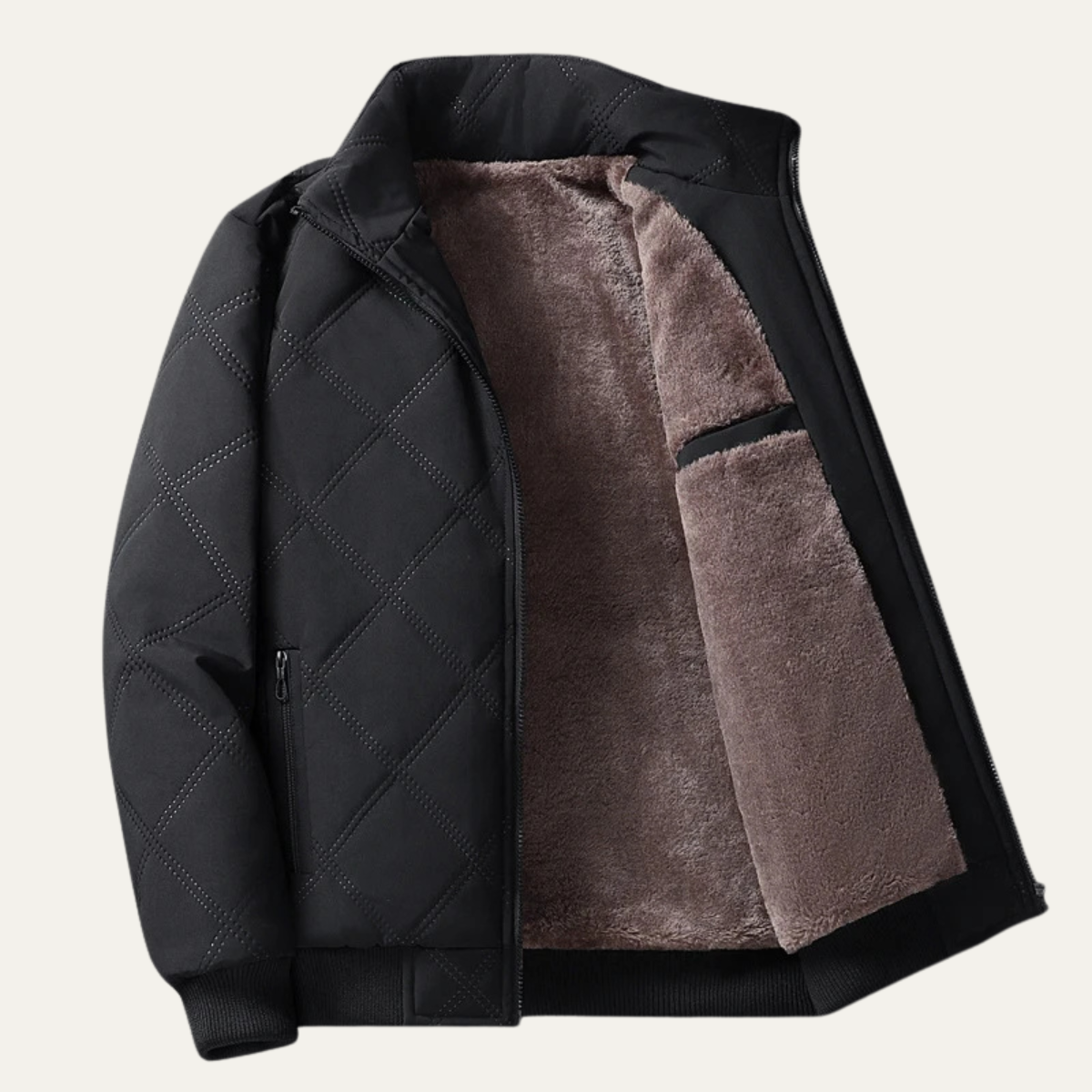 Mens Quilted Fleece Jacket Thick Lining Padded Coat - VibreMode