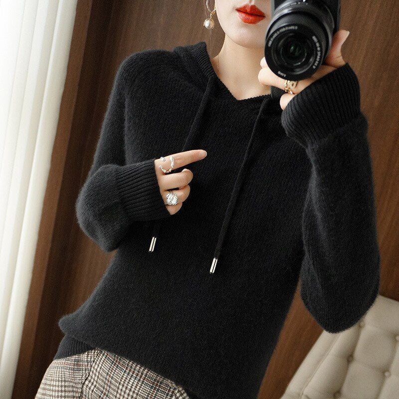 Leslie Women's Cashmere Hooded Sweater Autumn
