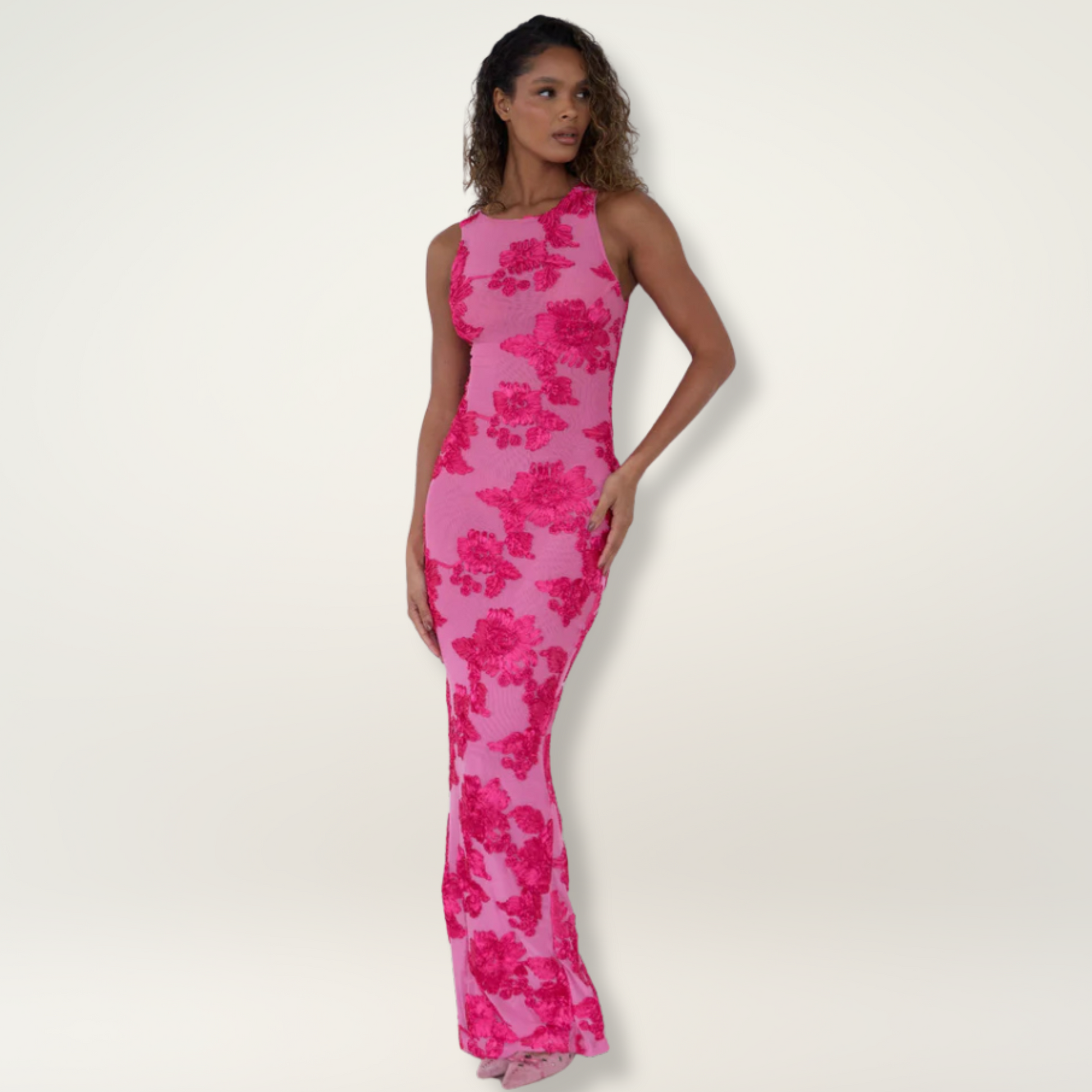 Women's Floral Maxi Dress Fitted Silhouette - VibreMode
