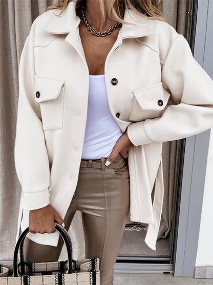 Women's Cotton Casual Jacket Lightweight Beige - VibreMode