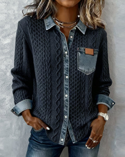 Women's Cable Pattern Button Down Blouse