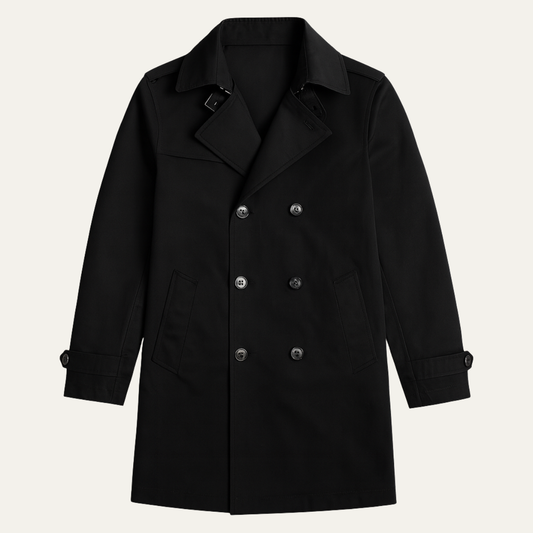 Men's Slim Fit Trench Coat Single Breasted Wool Black - VibreMode