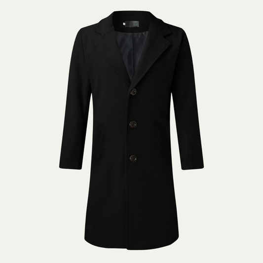 Men's Double Breasted Wool Overcoat Long Black - VibreMode