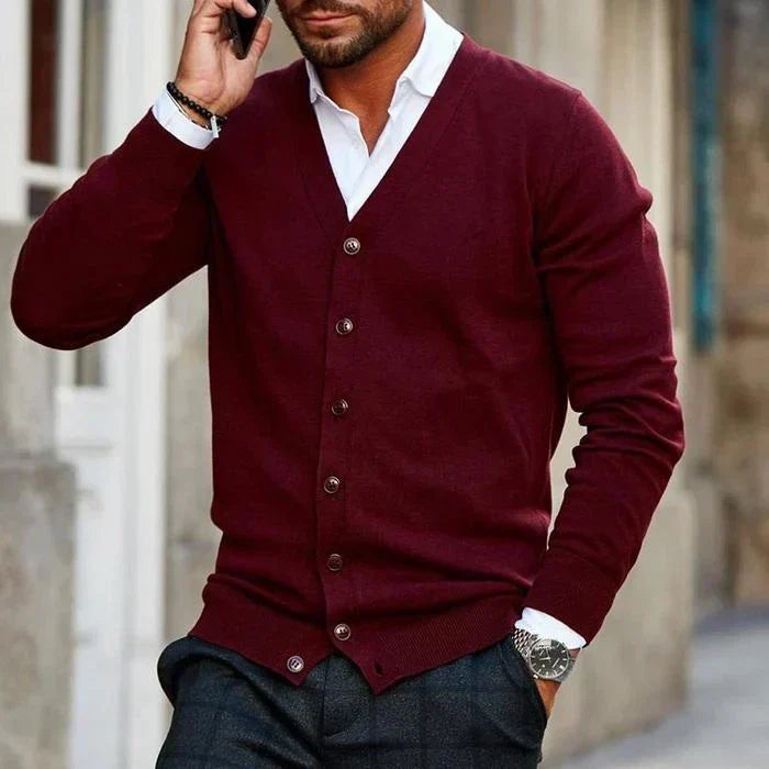 Men's Slim Fit V Neck Cardigan Button Front Pockets