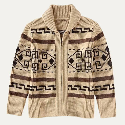 Men's Cashmere Cardigan Shawl Collar Button Up Beige - VibreMode