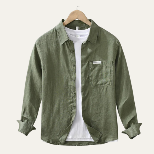 Men's Linen Casual Summer Shirt Green - VibreMode