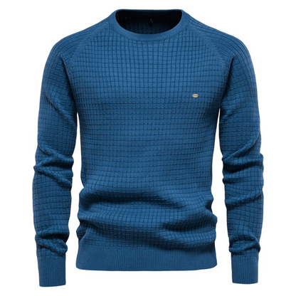 Men's Slim Fit Crew Neck Sweater Textured Knit Navy