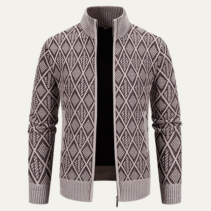 Men's Knit Diamond Pattern Zip Jacket - VibreMode