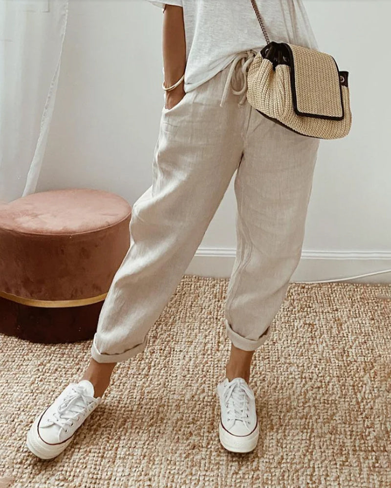 Linen Pants Sweat-Wicking Casual Beige - VibreMode