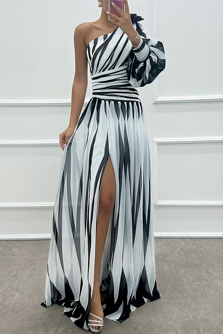 Women's Striped One Shoulder Maxi Dress - VibreMode