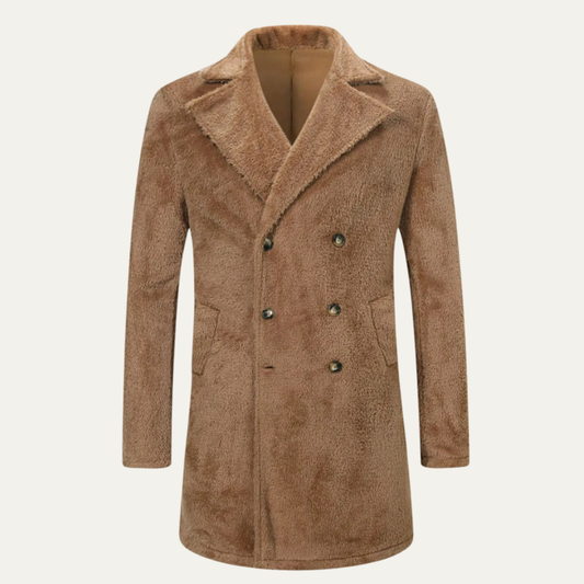 Fairchild Men's Double Breasted Plush Winter Coat Brown - VibreMode