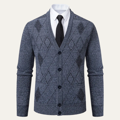Men's Plaid Fleece Cardigan V Neck Winter Knit - VibreMode