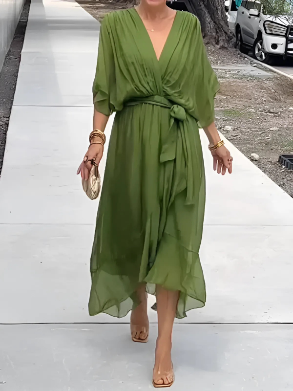 Women's Wrap Midi Dress V-Neck - VibreMode