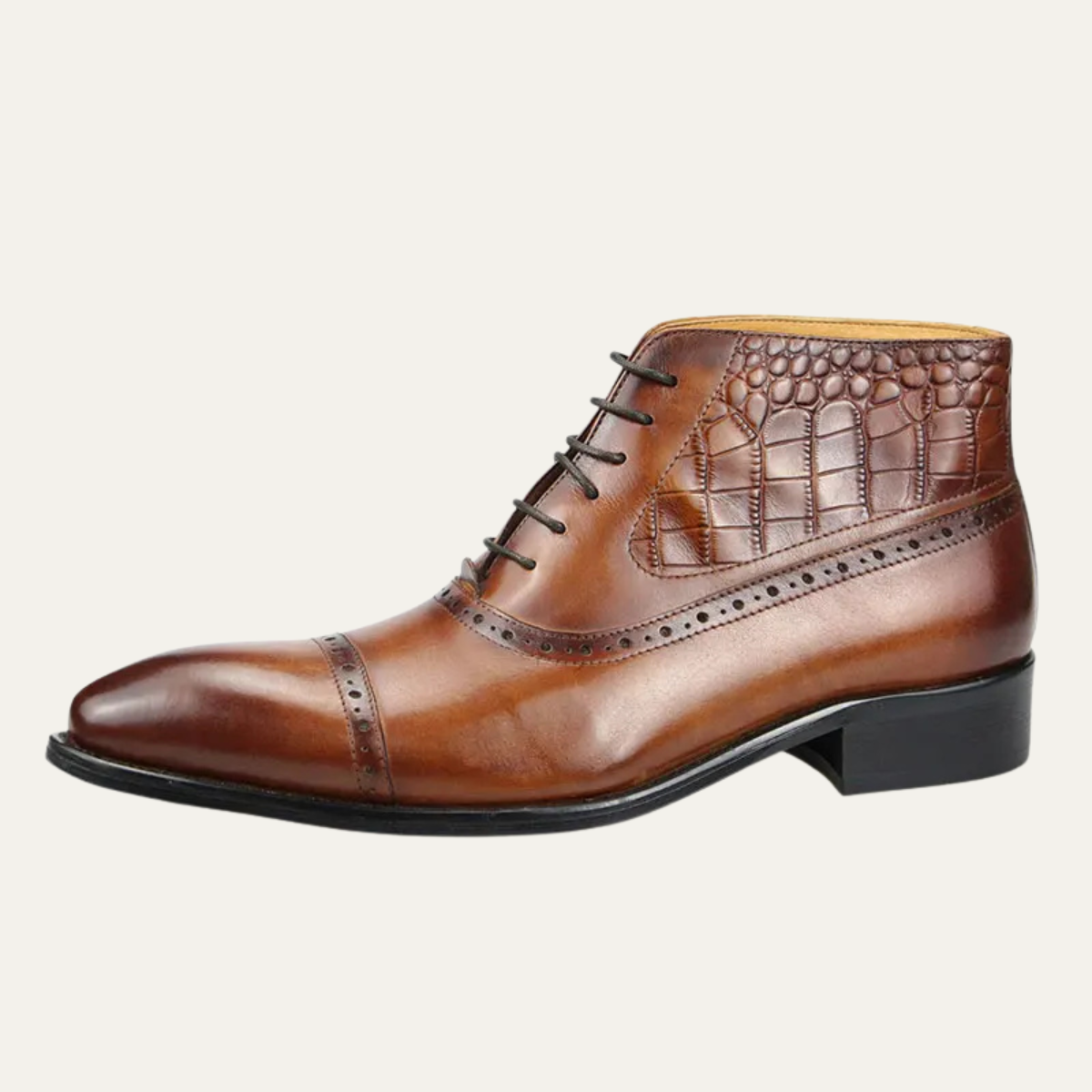 Men's Leather Brogue Ankle Boots Black