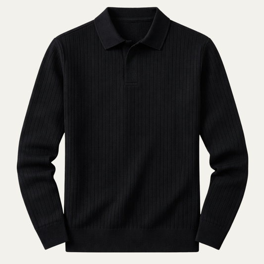 Men's Long Sleeve Polo Shirt Ribbed Knit - VibreMode