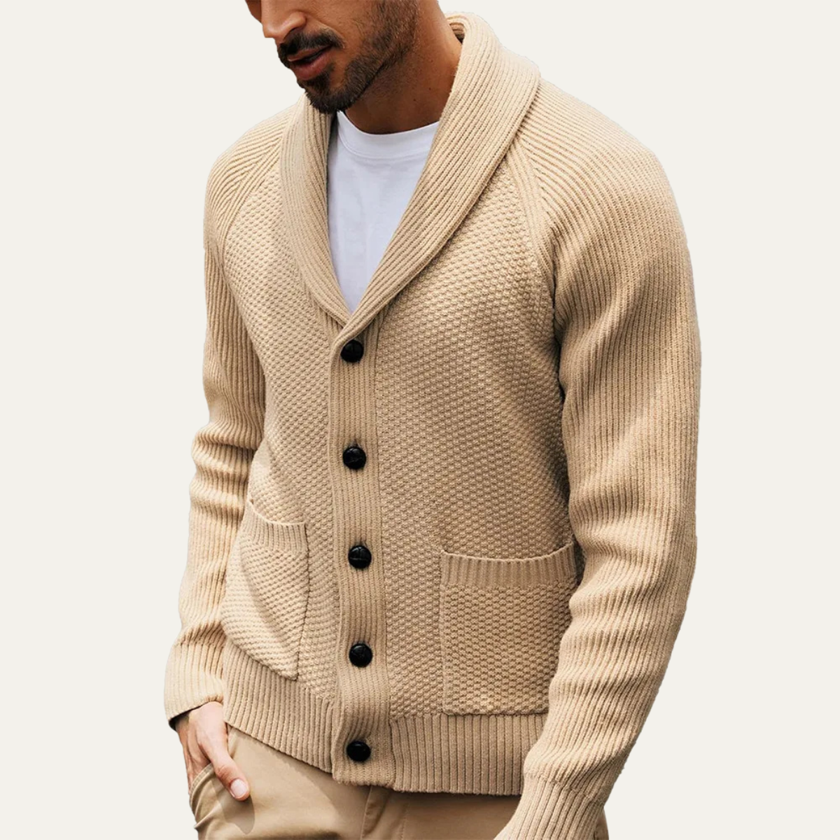Men's Shawl Collar Knit Cardigan With Pockets