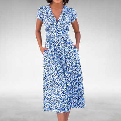 Women's V-Neck Short Sleeve Midi Dress Floral Print