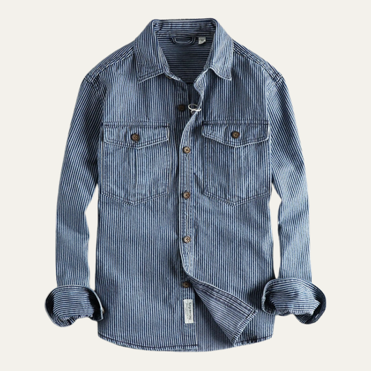 Men's Denim Shirt Jacket Striped Blue - VibreMode