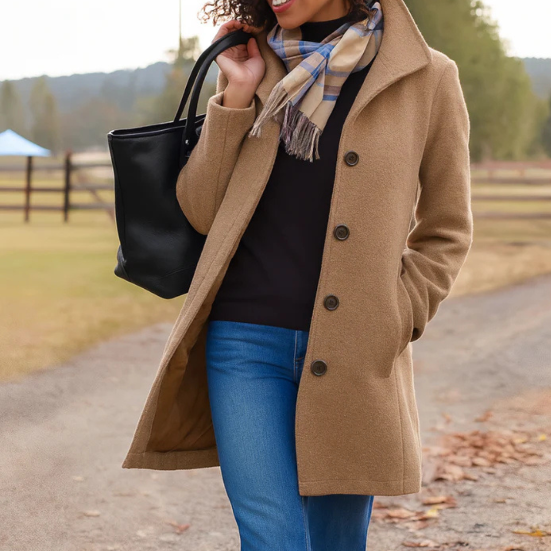 Women's Classic Winter Coat Button Front - VibreMode