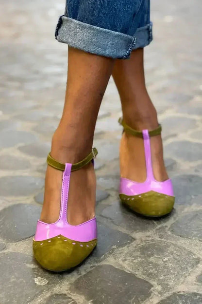 Women's Block Heel T-Strap Sandals