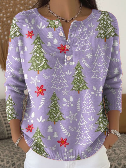 Women's Holiday Print Blouse Button Front