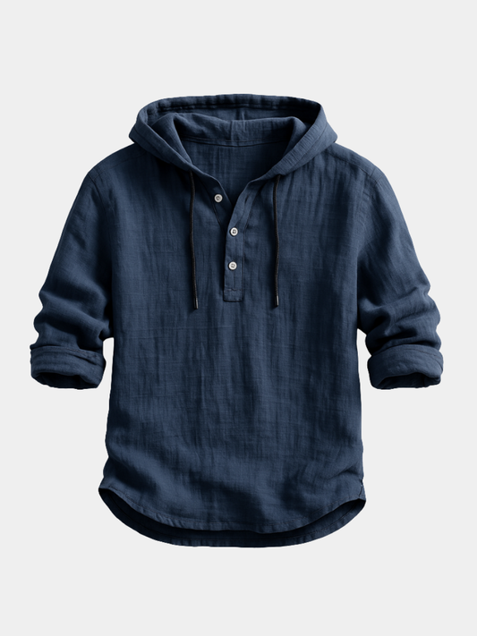 Men's Hooded Shirt Half-Button Placket Drawstring - VibreMode