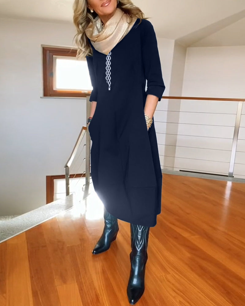 Women's Midi Dress Round Neck