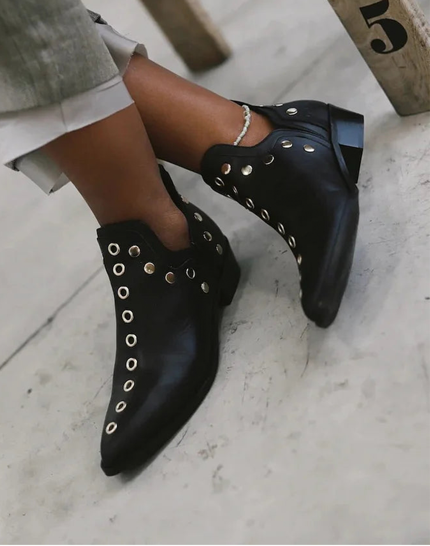 Women's Pointed Toe Ankle Boots Stud Detail - VibreMode