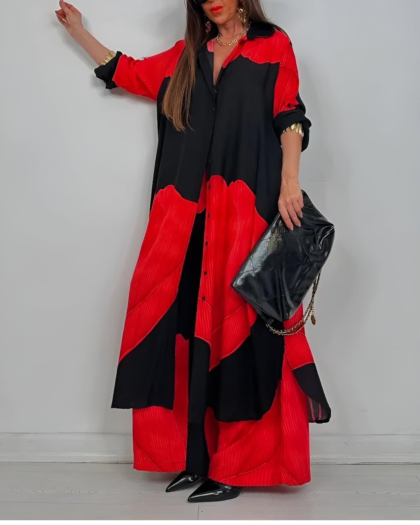 Women's Wide Leg Pantsuit Set Button Front