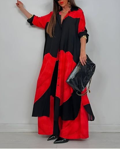 Women's Wide Leg Pantsuit Set Button Front