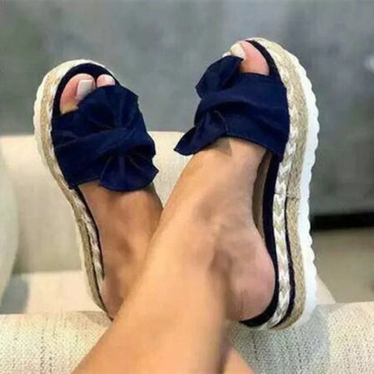 Women's Platform Slide Sandals Open-Toe Braided Brown