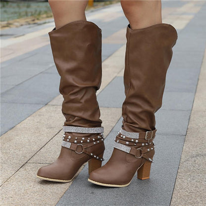 Women's Slouchy Block Heel Knee-High Boots