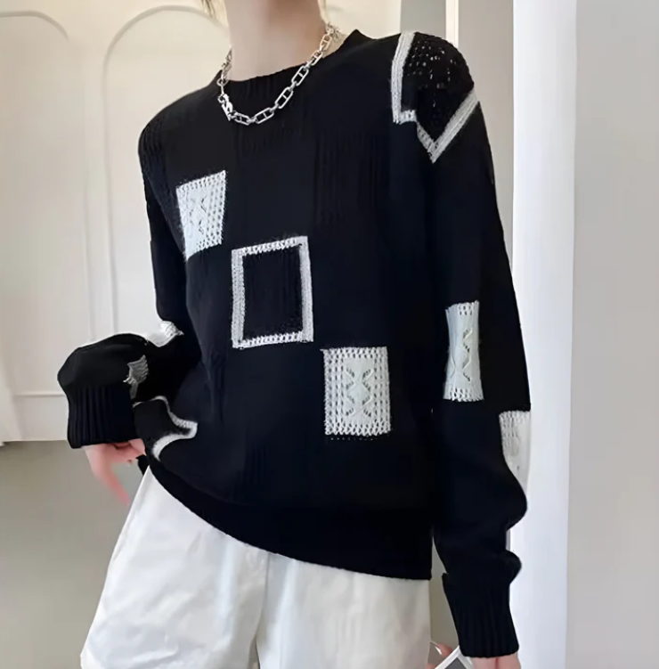 Colorful Quilted Knit Sweater